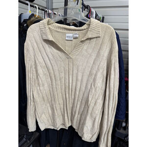 Women's Carolina Colours Beige Ribbed V-Neck Sweater XL